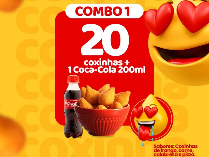 Combo 1 · 20 coxinhas + Coca-Cola 200 ml do Sabor de Mãe, combos de coxinha